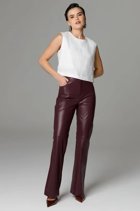 Calça Pamela de Couro Pelica Burgundy