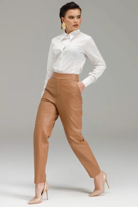 Calça Anna de Couro Pelica Mocca