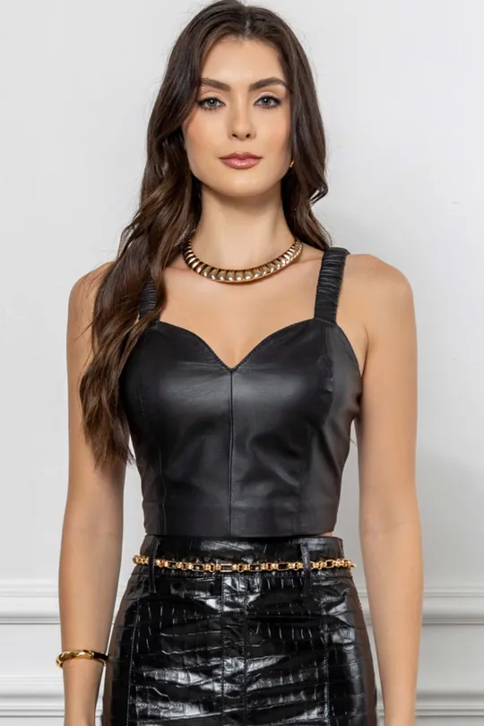 Top em Couro  Preto