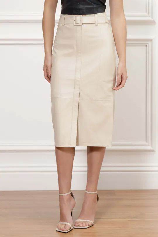 Saia Midi Sunny de Couro Pelica Off White