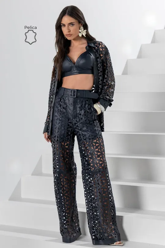 Calça Pantalona Laser Mocita Pelica Marinho
