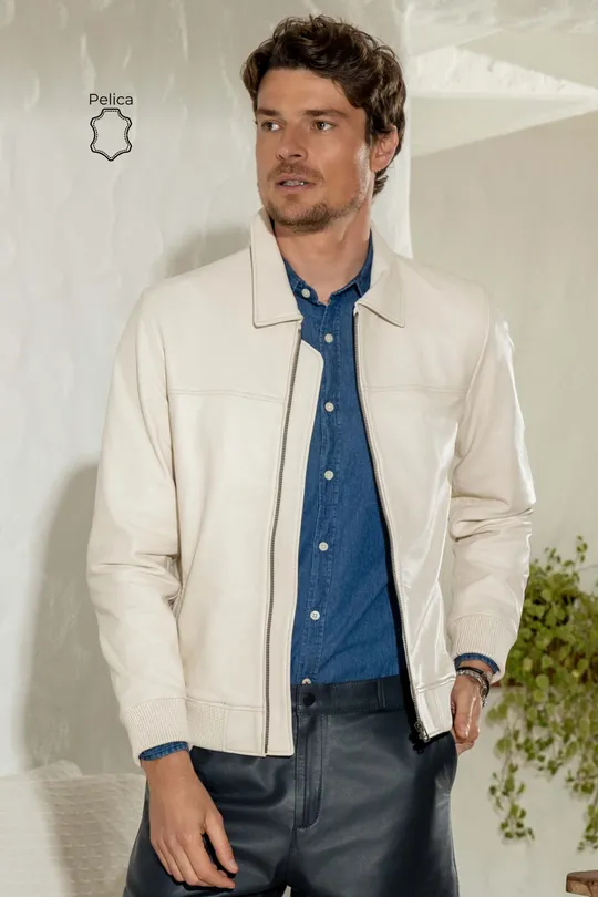 Jaqueta Oliver de Couro Pelica Off White