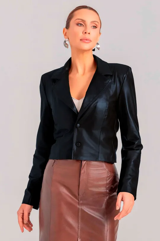 Blazer Helena de Couro Preto