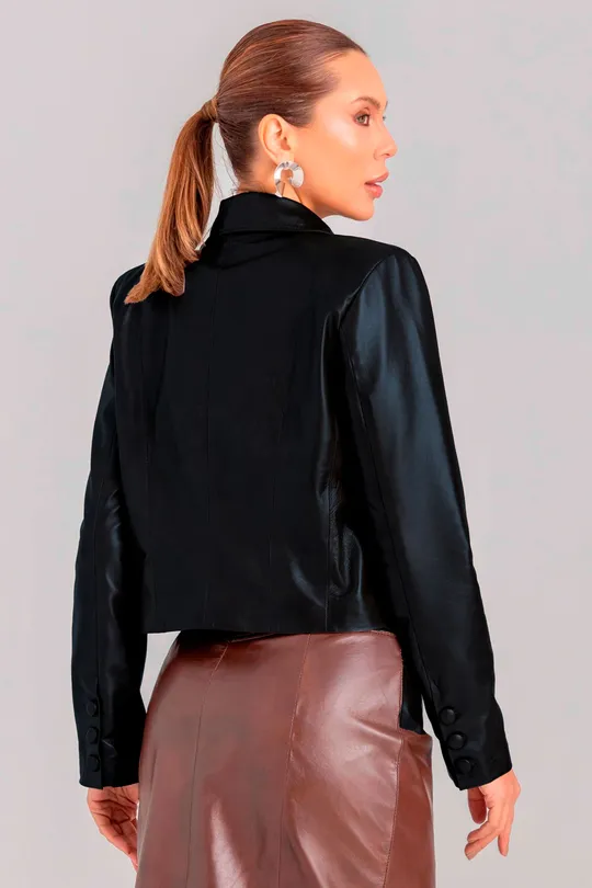 Blazer Helena de Couro Preto
