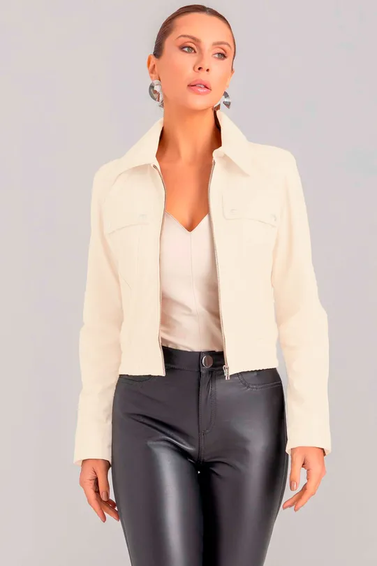 Jaqueta Zoe em Couro Pelica Off White