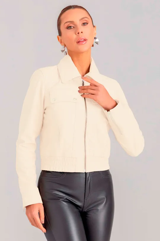 Jaqueta Zoe em Couro Pelica Off White