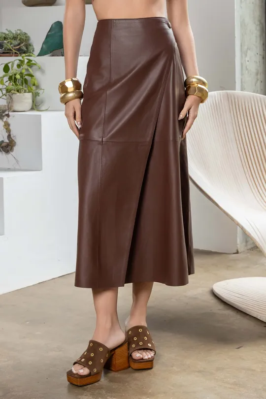 Saia Midi Transpassada Dalas Pelica Truffle
