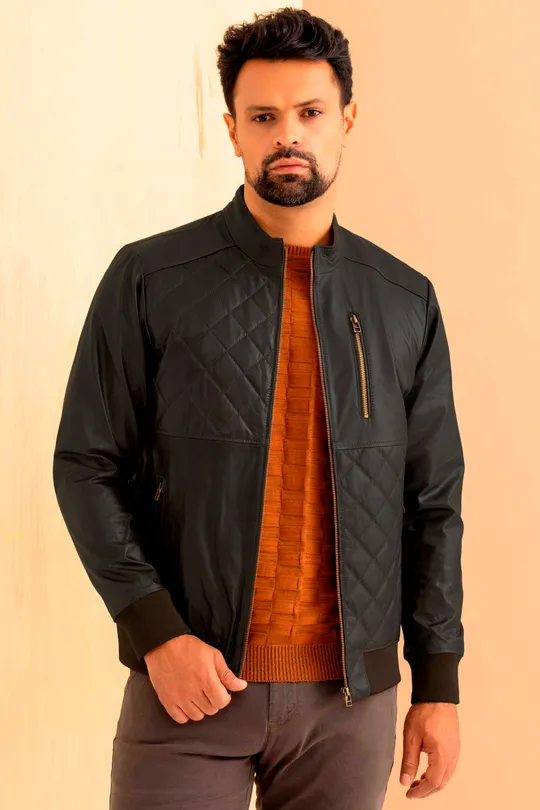 Jaqueta Ariel de Couro Kraky Preto