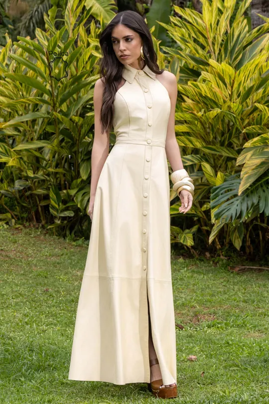 Vestido Polo Halter Denna Pelica Vanilla