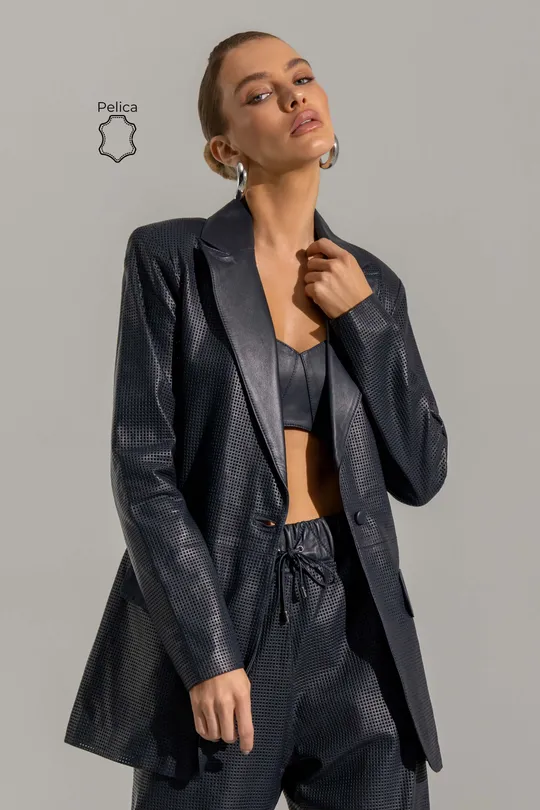 Blazer Perfurado Nami Pelica Marinho