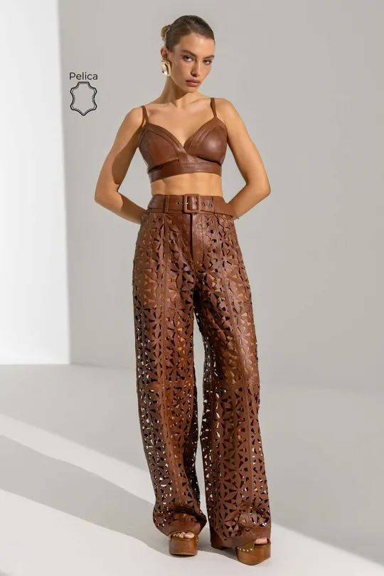 Calça Pantalona Laser Mocita Pelica Caramelo
