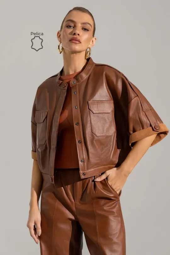 Camisa Curta Sally Pelica Caramelo