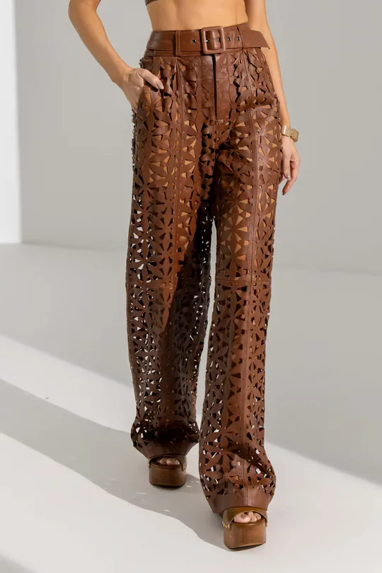 Calça Pantalona Laser Mocita Pelica Caramelo