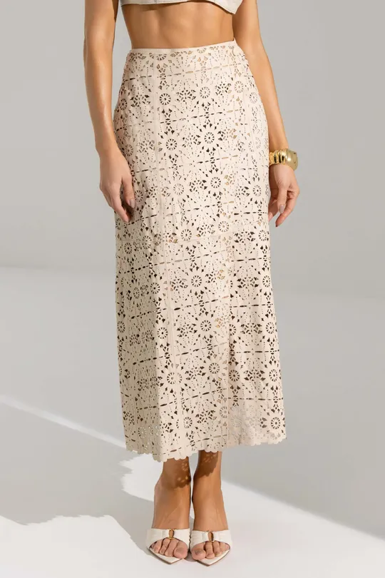 Saia Midi Transpassada Dalas Pelica Off White