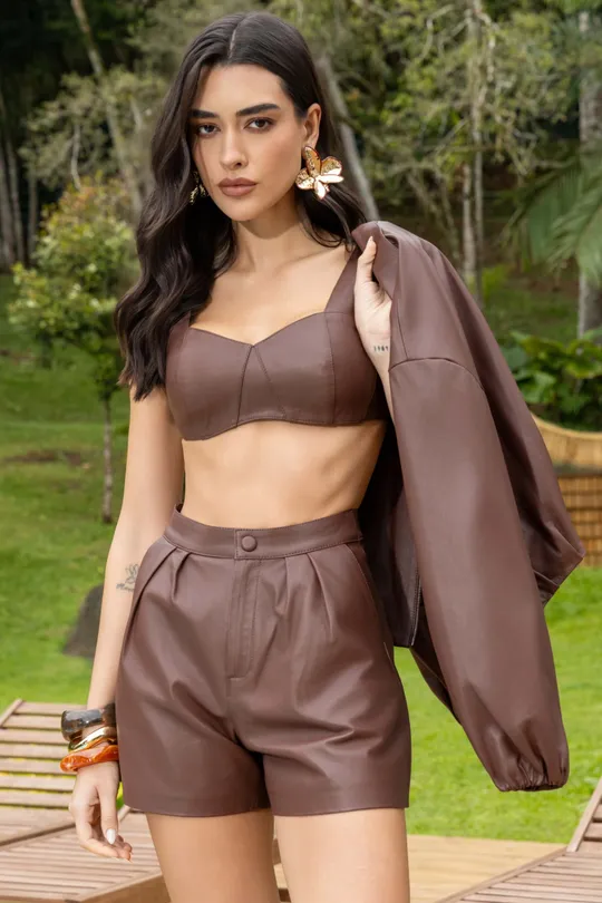 Short Anora Alfaiataria com Pregas Pelica Truffle