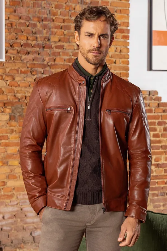 Jaqueta Dominic de Couro Country Caramelo