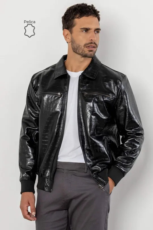 Jaqueta Masculina Leon - Pelica Croco Preto