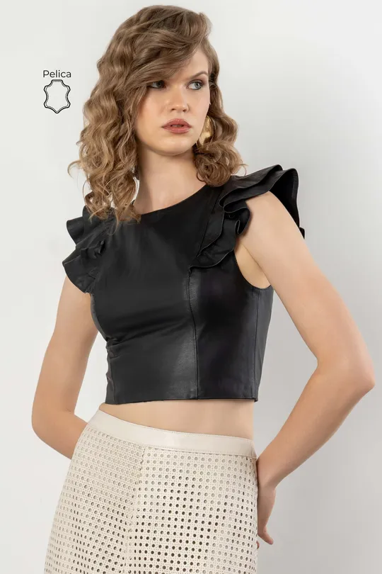 Blusa Blair de Couro Pelica Preta