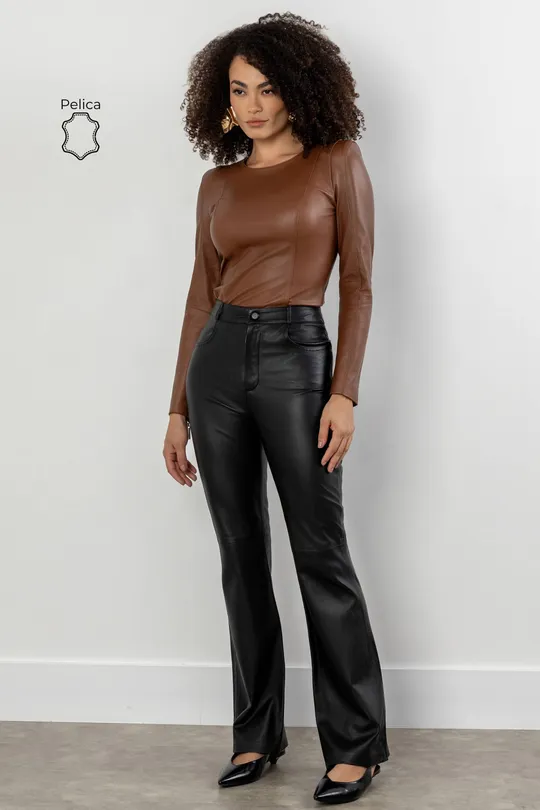 Calça Pamela de Couro Pelica Preta