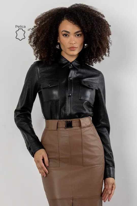 Camisa Julia de Couro Pelica Preta