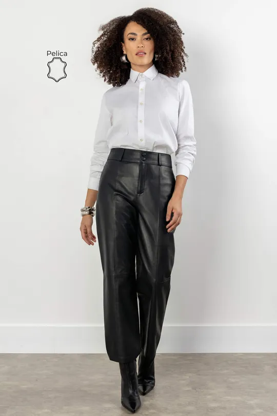 Calça Cris em Couro Pelica Preta