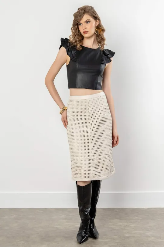 Blusa Blair de Couro Pelica Preta
