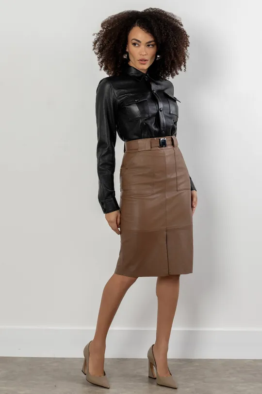 Camisa Julia de Couro Pelica Preta