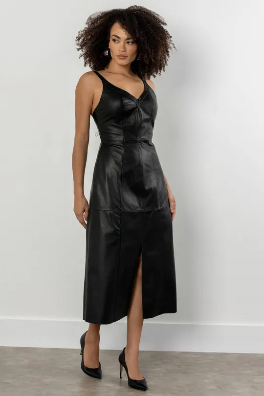 Vestido Midi em Couro Pelica Preto