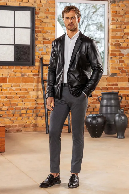 Blazer de Couro Pelica Slim Preto