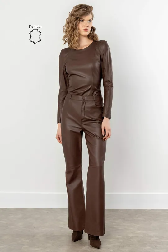 Calça Pamela de Couro Pelica  Chocolate
