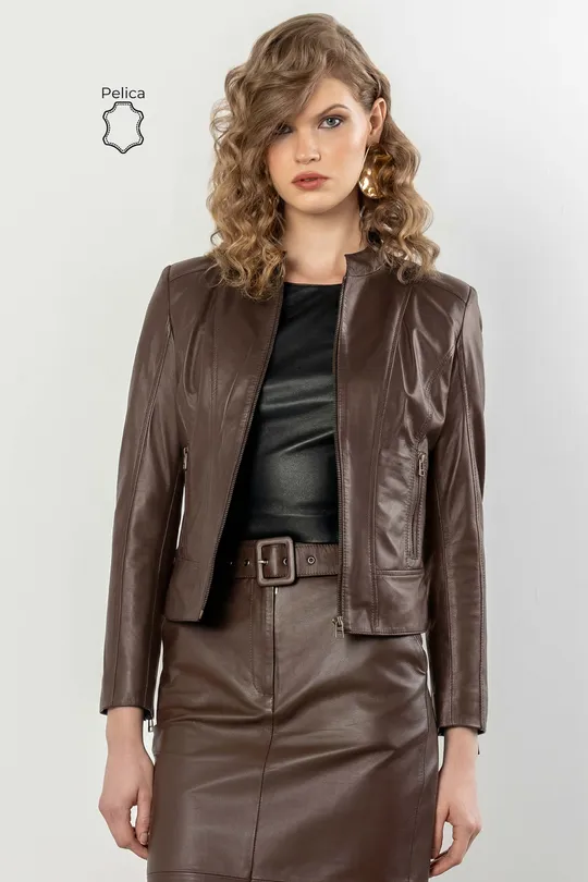 Jaqueta Jade de Couro Pelica Chocolate