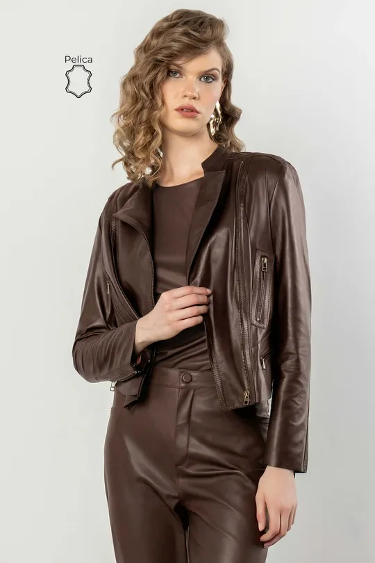 Jaqueta Ruby de Couro Pelica Chocolate
