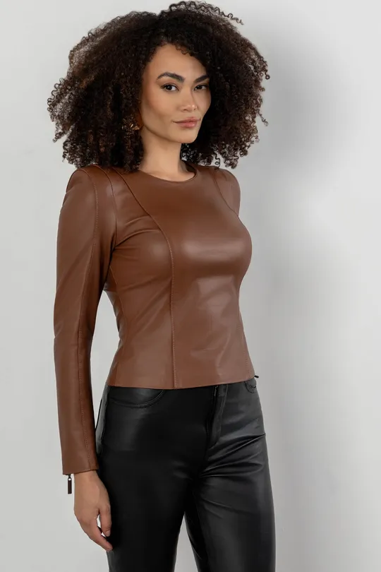 Blusa Ari de Couro Pelica Chocolate