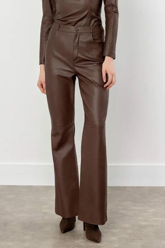 Calça Pamela de Couro Pelica  Chocolate