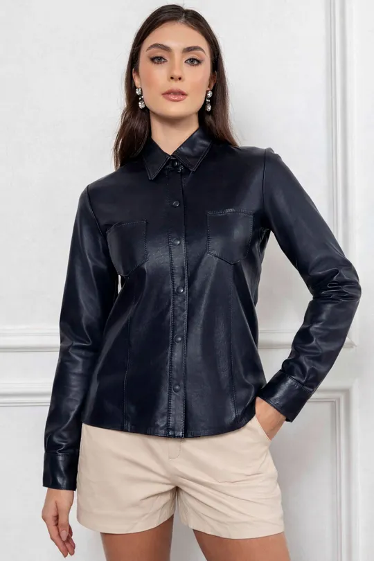 Camisa de Couro Italiano Marinho