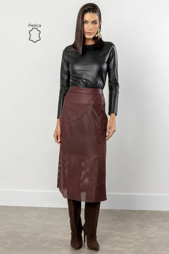 Saia June em Couro Pelica Burgundy