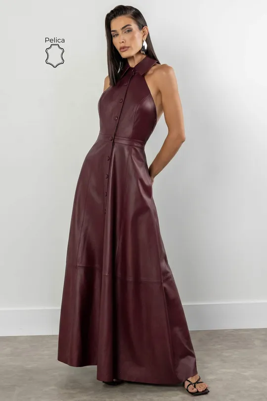 Vestido Polo Halter Denna Pelica Burgundy
