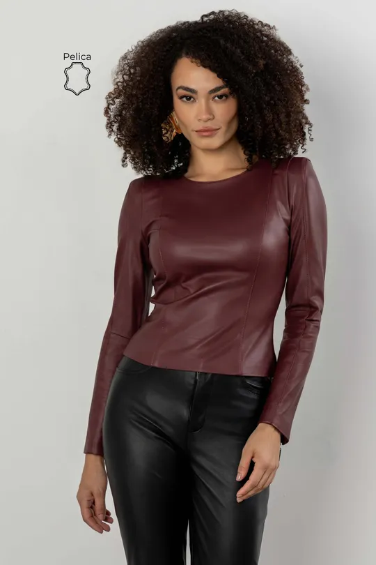 Blusa Ari de Couro Pelica Burgundy