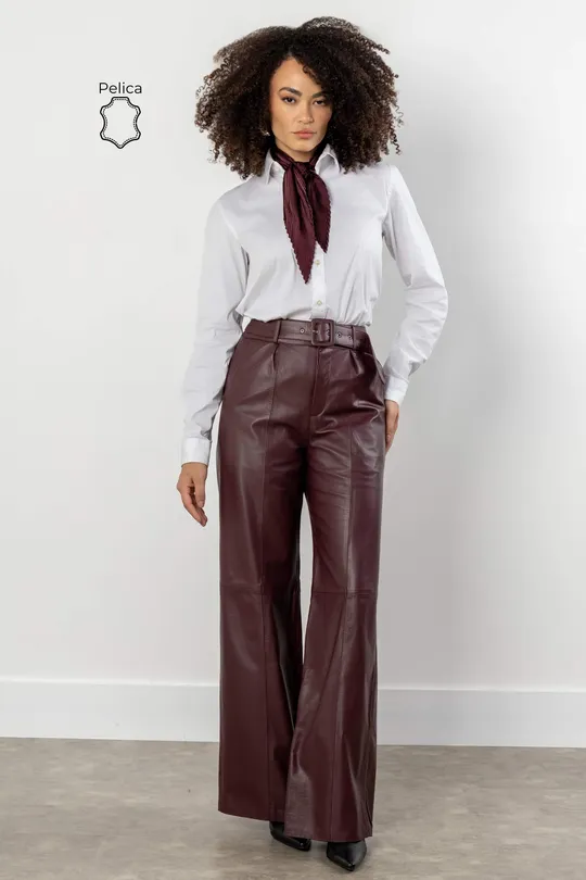 Calça Joane  de Couro Pelica Burgundy