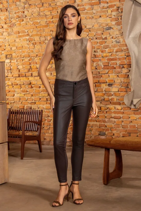 Calça de Couro Marrom
