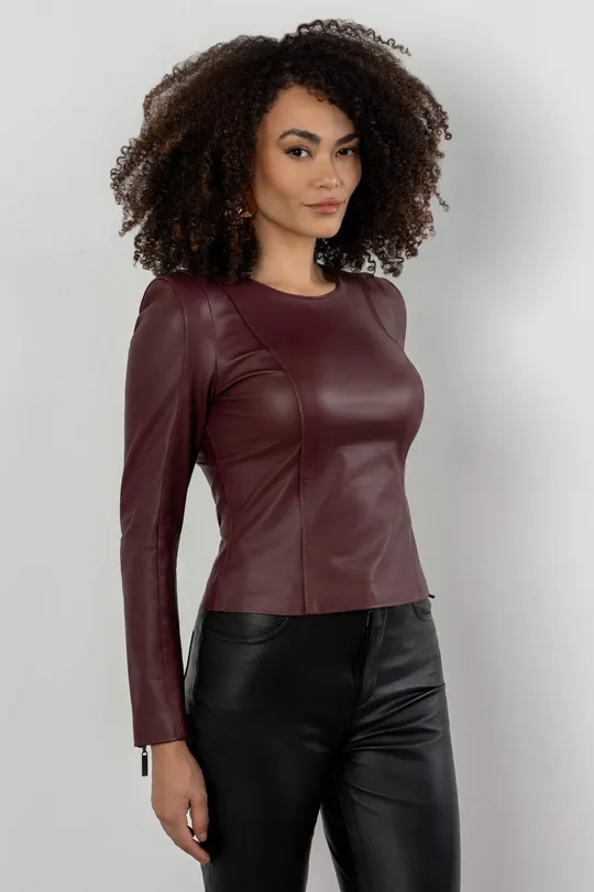 Blusa Ari de Couro Pelica Burgundy