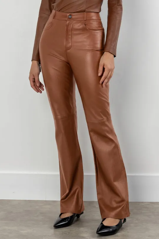 Calça Pamela de Couro Pelica  Caramelo
