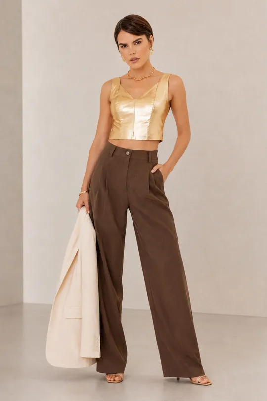 Cropped Paula em Couro Pelica Dourado Cropped Paula em Couro Pelica Dourado