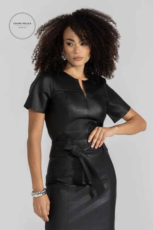 Blusa com Malha Lenna - Pelica Preta