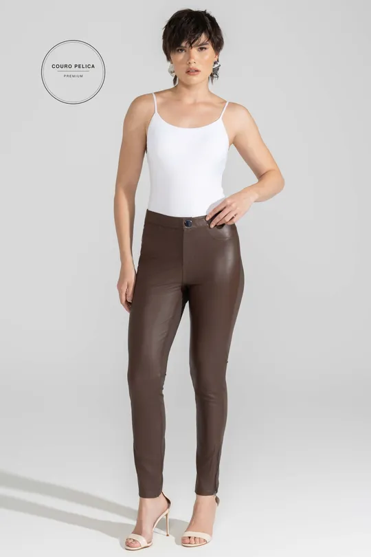 Calça com Malha Una - Pelica Marrom