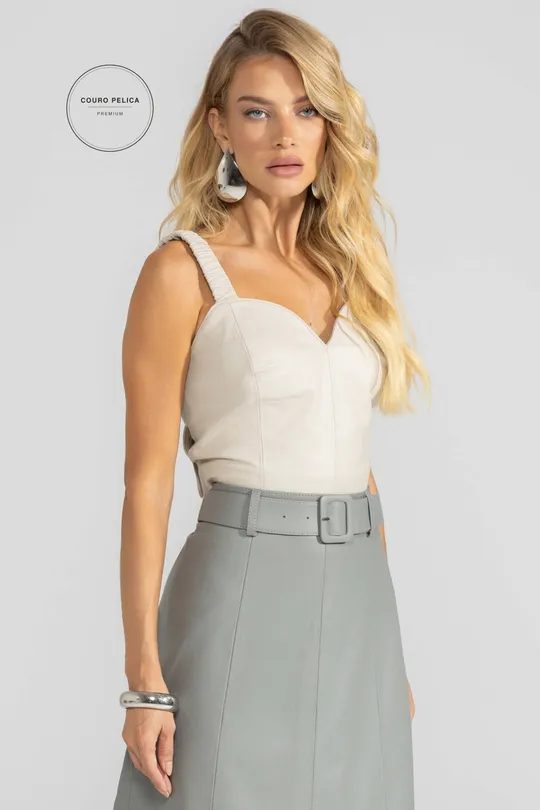Top com Elástico Joy de Couro Pelica Off White