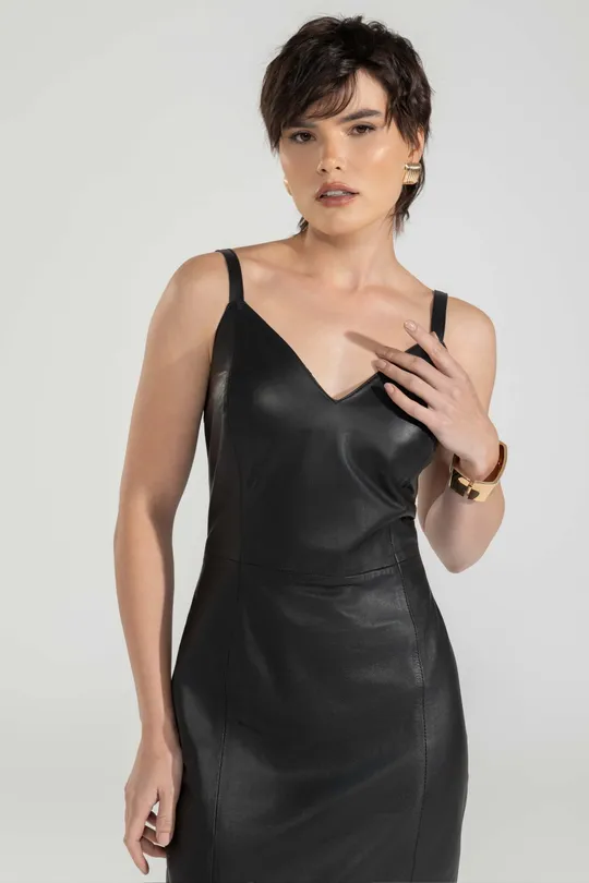 Vestido de Couro Pelica Preto Vestido de Couro Pelica Preto