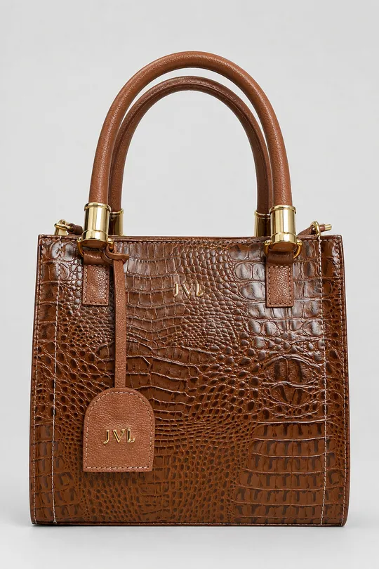Bolsa de Couro Croco Caramelo 