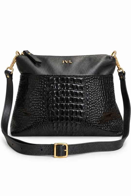 Bolsa de Couro Croco Preto