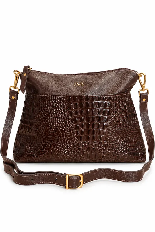 Bolsa de Couro Croco Marrom